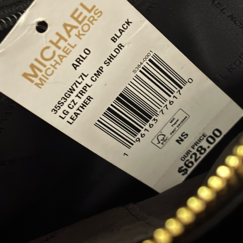 Michael Kors Black ARLO Pebbled Leather Hobo Bag with Gold Details NWT & DustBag - Picture 2 of 13